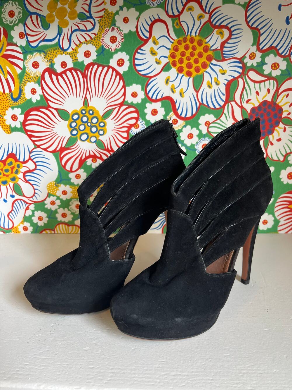 ALAÏA Paris Suede Cutout Platform Booties | Size 38 | Y2k Statement Shoes